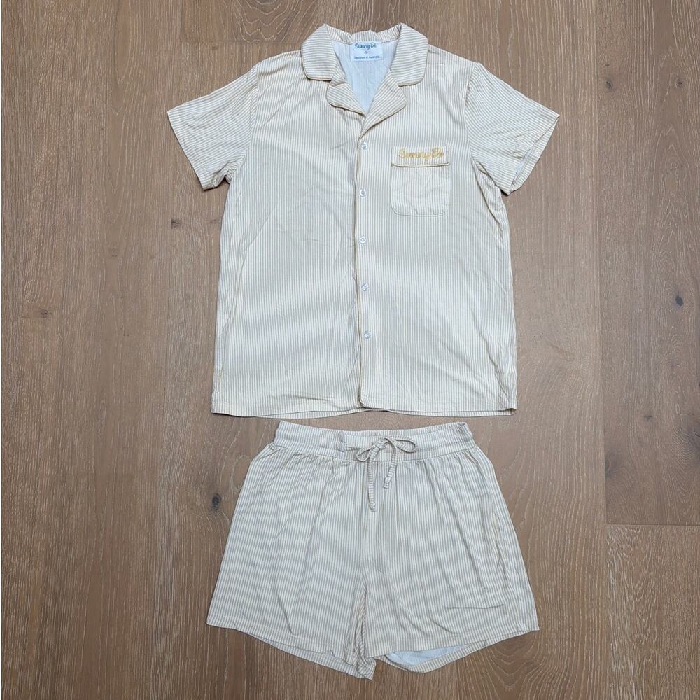 Sunny Dé PJ Shorts Set Cloud Kiss Tan Lines Size S Yellow White
